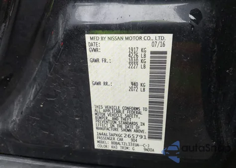 2016 Nissan Altima 2.5 Sl from USA, damaged, VIN 1N4AL3APXGC265791